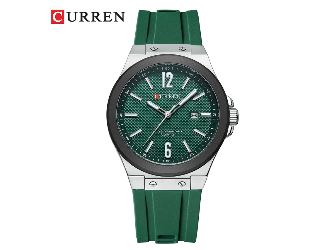 Relógio MDUG Masculino Esportivo com Calendário, Grande Mostrador, Pulseira de Aço, Verde com Caixa Prateada