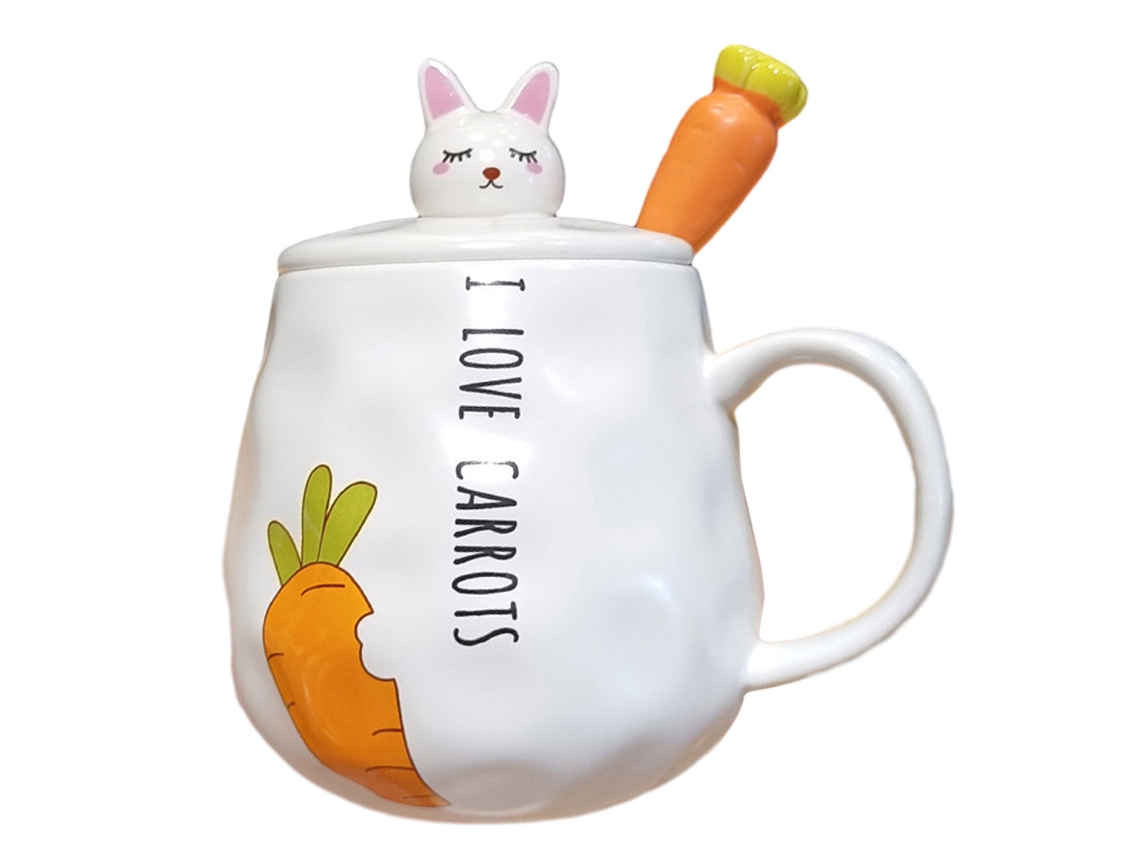 Caneca Cerâmica de 400Ml Caneca Fofa com Colher em Forma de Cenoura Caneca para Estudantes Ou Casais NEVEANCE