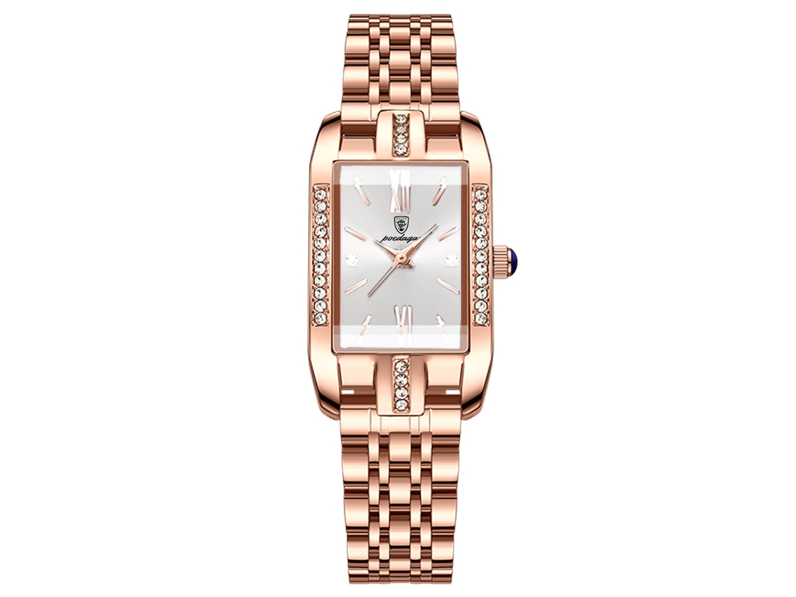Relógio Feminino Com Cinta De Aço Branco E Dourado (cinta Sólida), Relógio De Quartzo Elegante E À Prova D'água, Formato Retangular