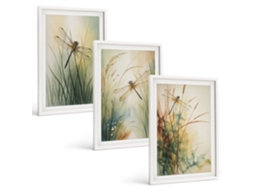 Conjunto De Pinturas Grama, Libélulas À Beira-mar Espelharte (3 Peças 40x60 Cm)