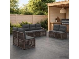 Vidaxl Conjunto De Sofá De Jardim 7 Unid. Cinzento Vime Pe