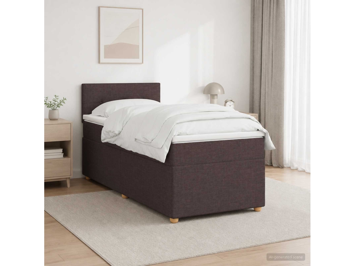 Vidaxl Cama Box Spring Com Colchão Marrom Escuro 90 X 200 Cm Tecido
