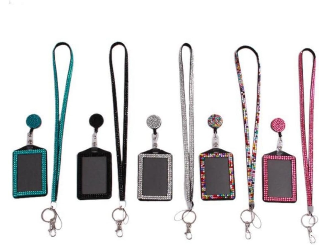 Cordão Crachá E Cartão Zerodeko Com Strass, Suporte Transparente Em Resina E Metal, Proteção Cartões E