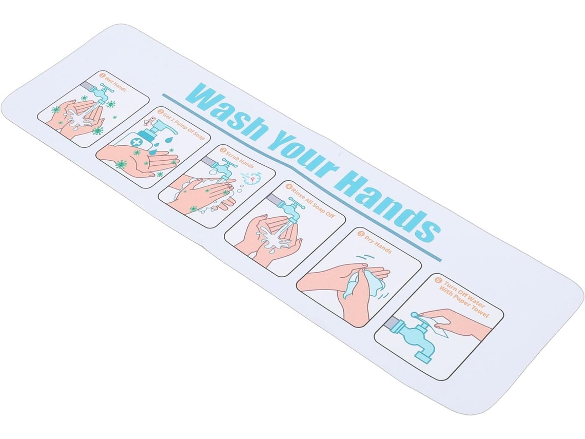 Ftvogue Placa Com Instruções De Lavagem Das Mãos, Pôster Autoadesivo Impermeável De 38x 11cm Com Guia Passo A Para