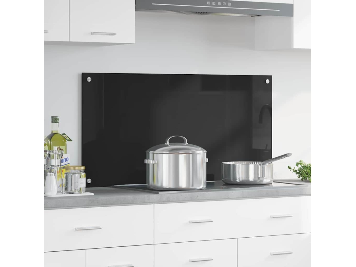 Vidaxl Painel De Cozinha Preto 100 X 50 Cm Vidro Temperado