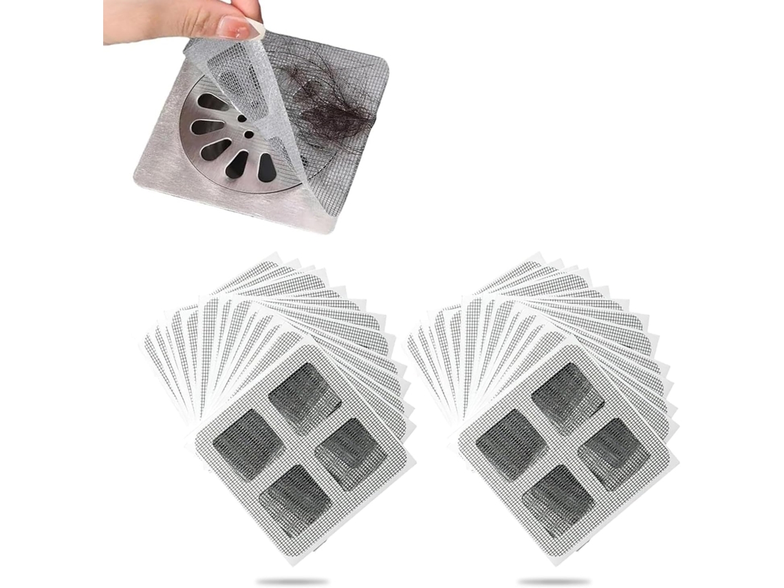100 Adesivos Retentores de Cabelo para Ralo de Chuveiro, Adesivos Quadrados para Ralo de Chão AQUAFORGE