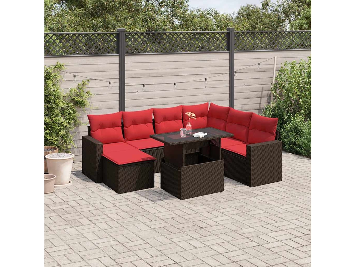 Vidaxl Conjunto De Sofá De Jardim Com 8 Peças E Almofadas Em Rattan Sintético Marrom
