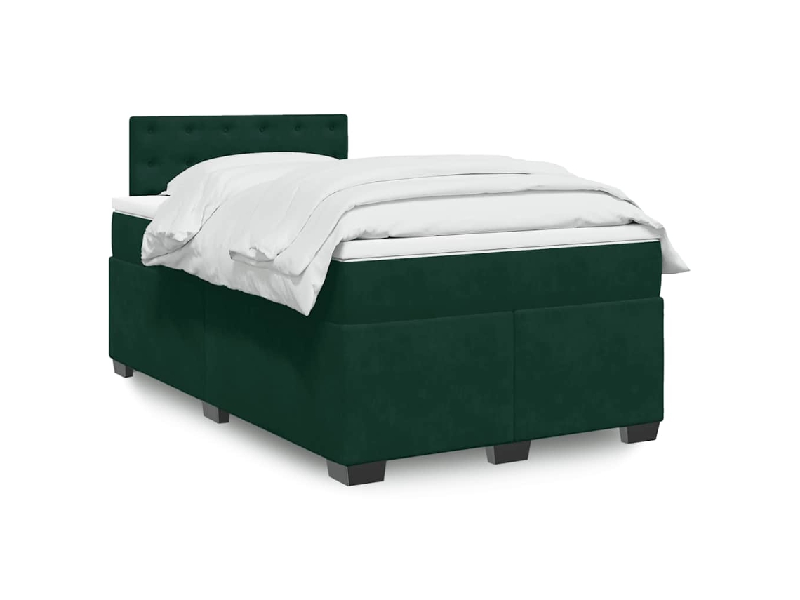 Vidaxl Cama Boxspring Com Colchão 120x190 Cm Veludo Verde-escuro