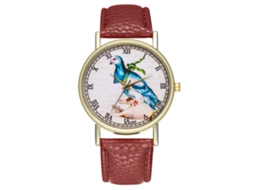 Relógio feminino de quartzo com pulseira de couro e design clássico de pássaro mensageiro (marrom)