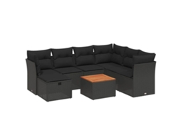 Conjunto de 8 Sofás de Jardim com Almofadões Vime Pe Preto MAISON EXCLUSIVE (N/A)