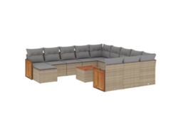Conjunto de 13 Sofás para Jardim com Almofadões Vime Pe Bege MAISON EXCLUSIVE
