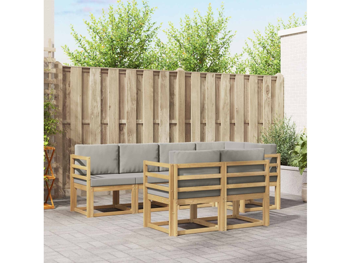 Vidaxl Conjunto De Sofás Para Exterior 7 Pcs Branco E Cinzento-claro