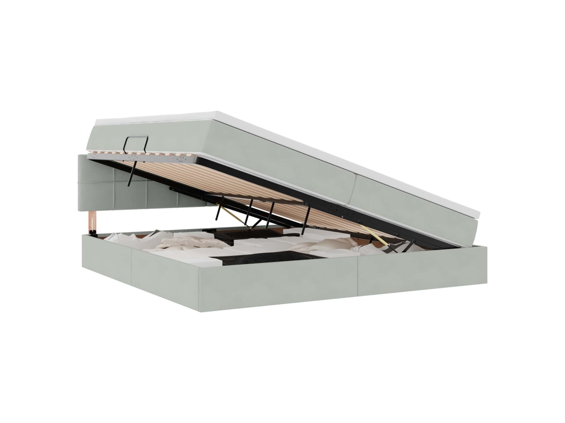 Cama com Armazenamento Cinzento Claro em Veludo MAISON EXCLUSIVE (200x200 cm)