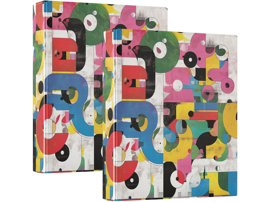 Pasta para Graffiti 1 ou 2 Polegadas, Design Geométrico Colorido com 3 Anéis e Bolsa com Camadas, Pacote com 1 ou 2 Unidades
