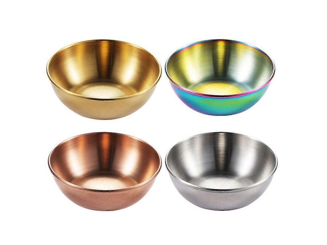 Conjunto de 4 Recipientes de Acero Inoxidable, Pequeñas Tazas para Salsas, Platos de Aperitivos para Condimentos, para Hogar Y Hotel 8x8x2,5cm