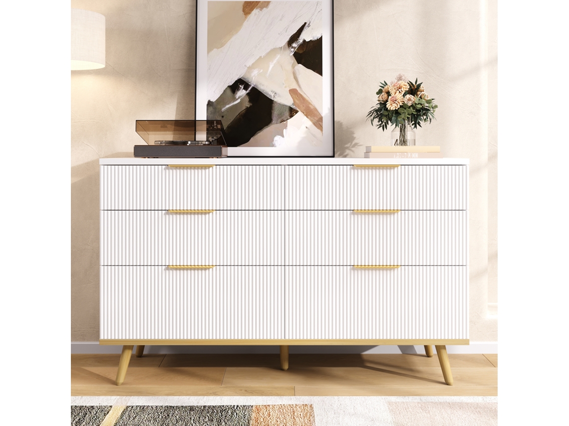 Cômoda Moderna Com 6 Gavetas E Pés Em Madeira Para Armazenamento Versátil Elegância E Praticidade Para Sala,quarto E Corredor Mega Echo Trade Shop