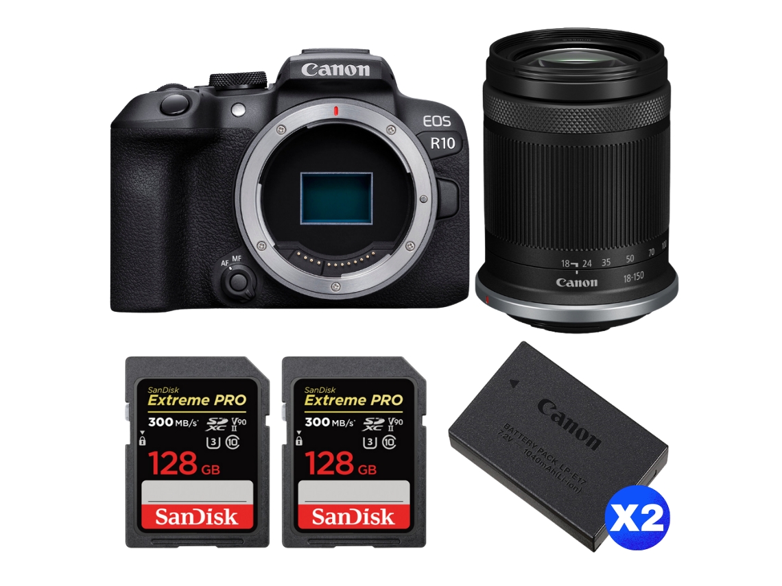 Eos R10 + Rf S 18 150mm F4.5 6.3 Is Stm + 2 Sandisk 128gb Uhs ii 300mb/s + 2 Canon Lp e17 + Ebook “20 Dicas para Fotos Que Impressionam” CANON