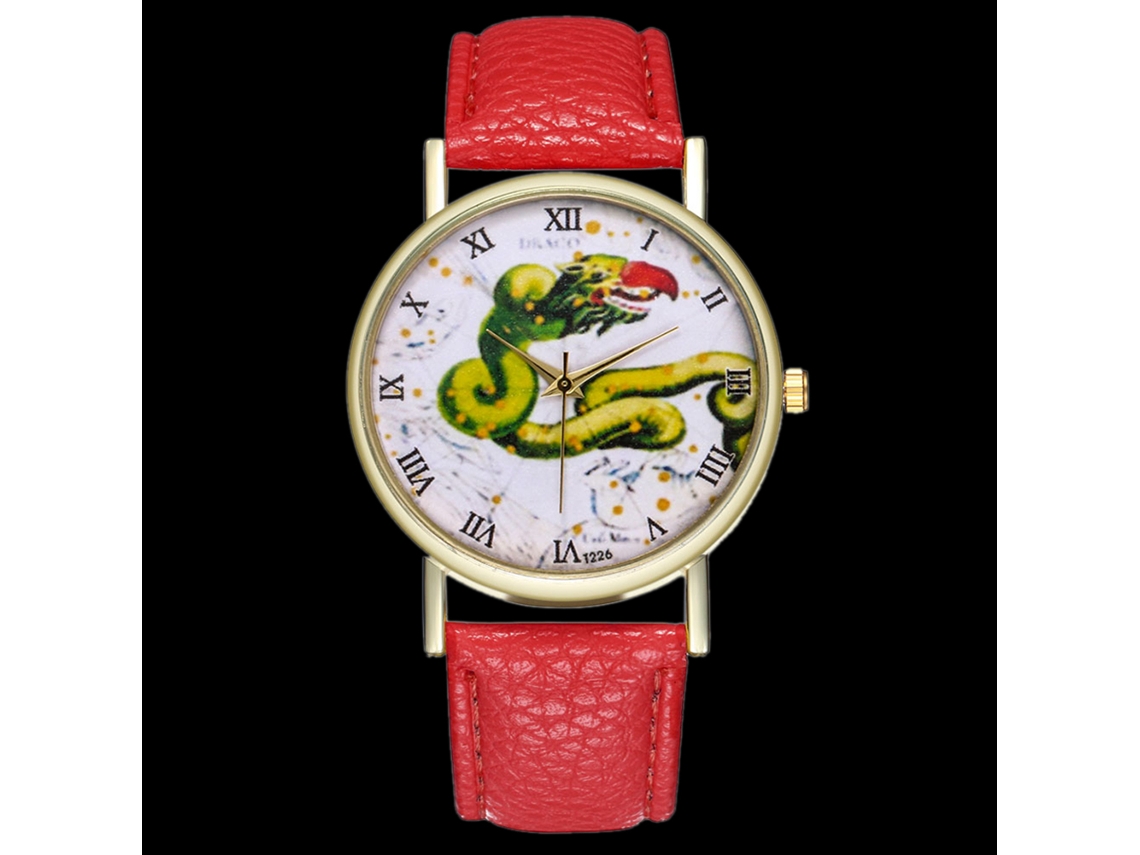 Relógio de pulso analógico de quartzo com mostrador redondo elegante (vermelho)