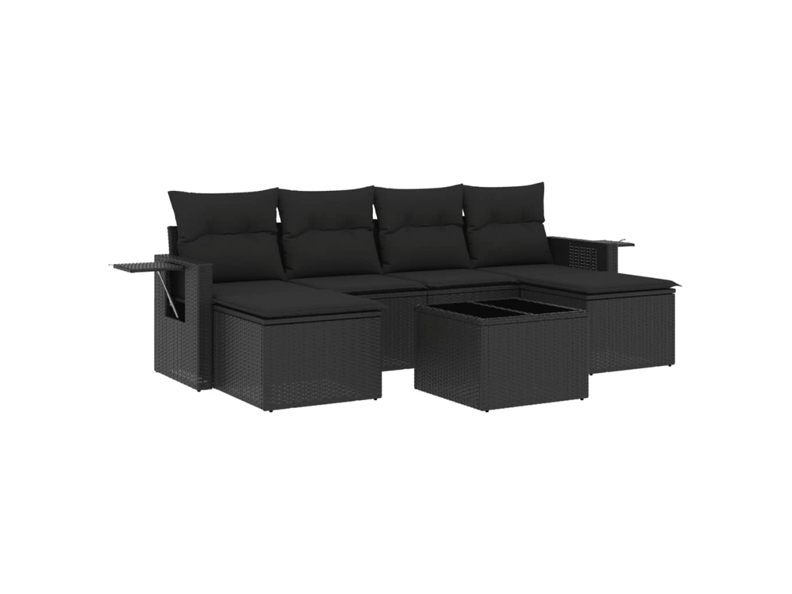 Conjunto de 7 Sofás para Jardim com Almofadões Vime Pe Preto MAISON EXCLUSIVE (7 pcs)