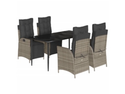 Conjunto 5 de jantar p/ jardim c/ almofadões VIDAXL vime PE cinza