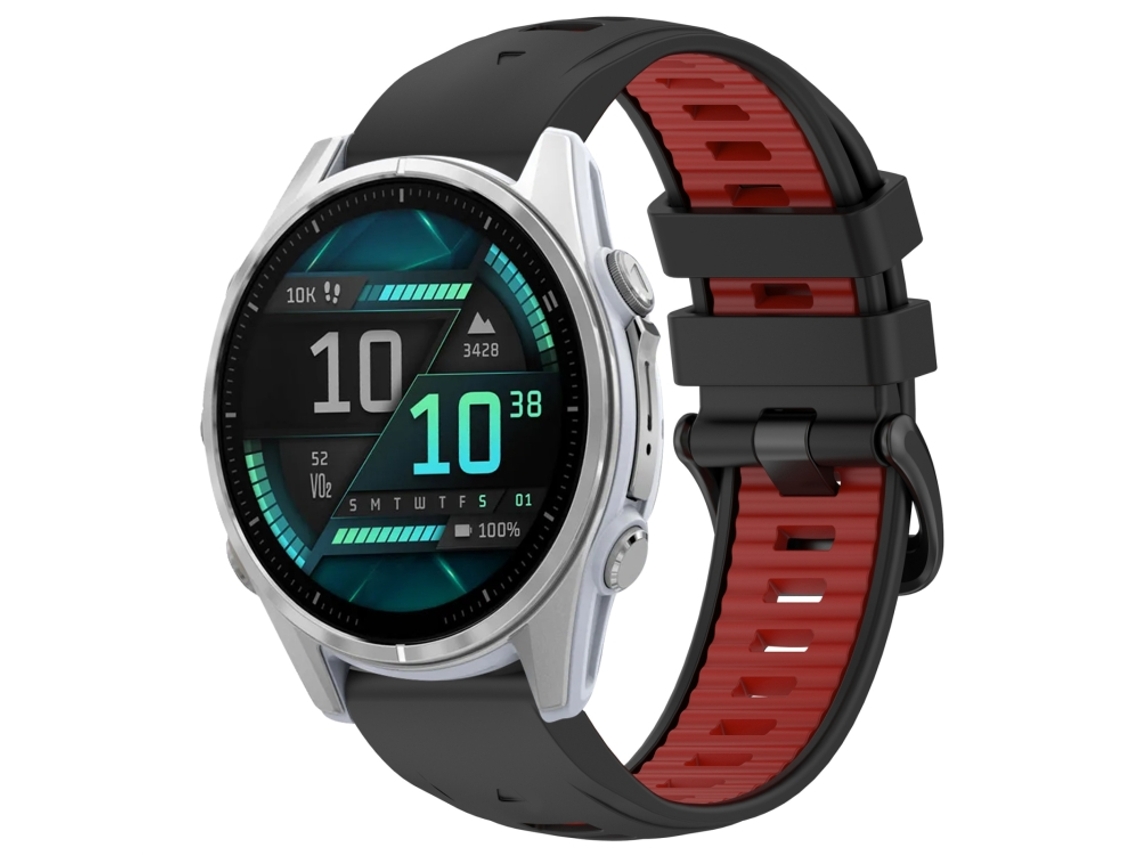 Bracelete Para Garmin Fenix 8 Amoled (43mm) - Silicone - Fivela De Aço - Duas Cores - Liberação Rápida Preto+vermelho
