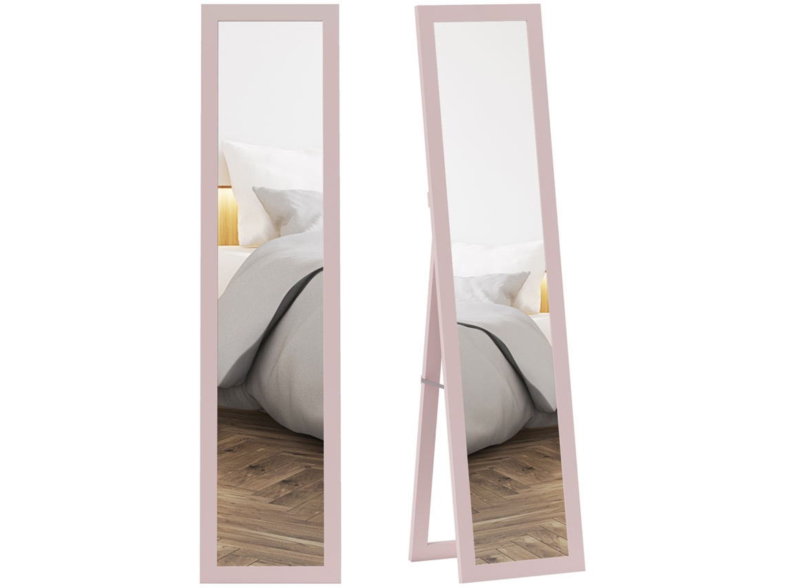 Espelho De Corpo Inteiro 37x155 Cm Em Madeira Forma Retangular Ideal Para Para Sala De Estar Cor Rosa Claro, Rosa Para Decoração E Funcionalidade