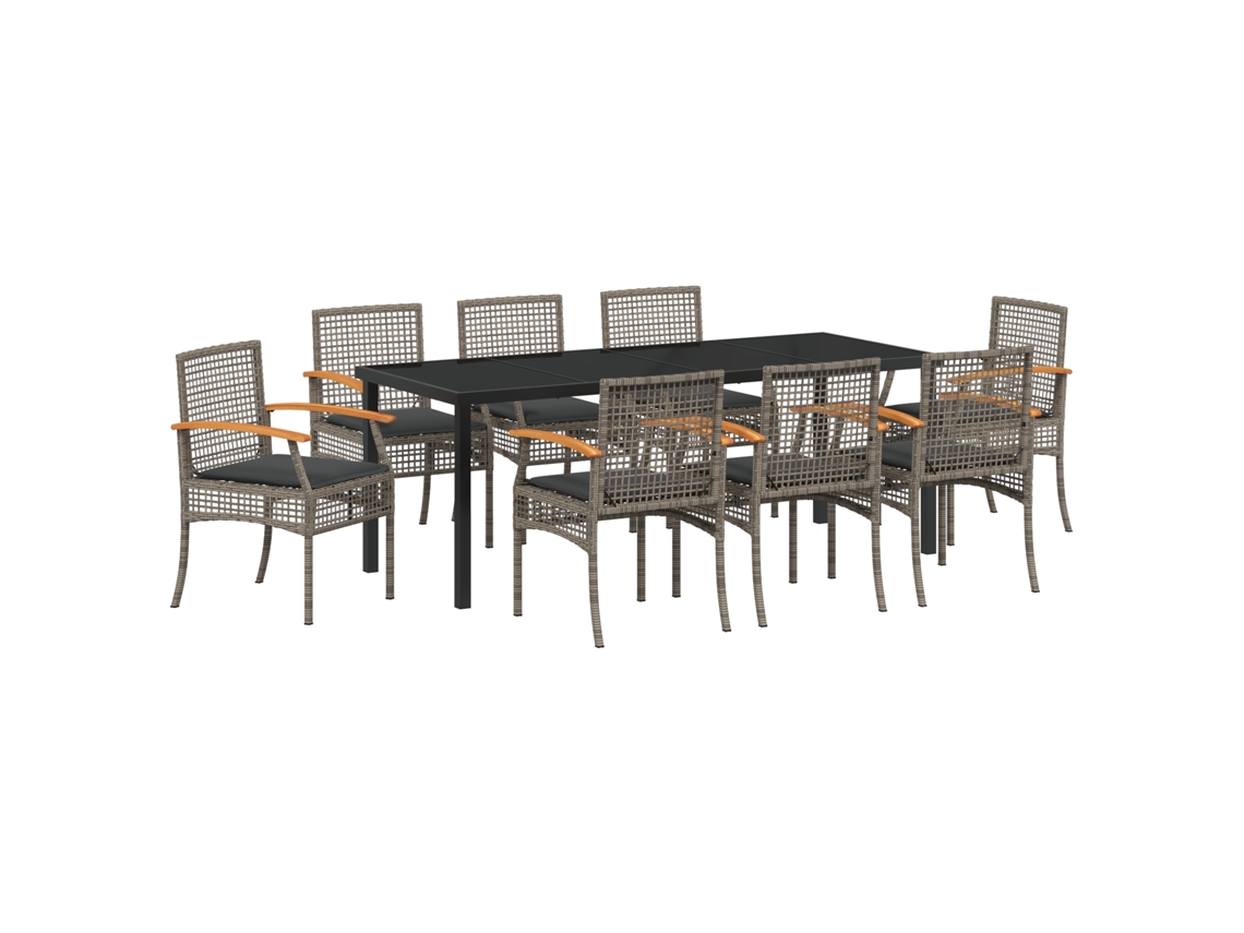 Conjunto 9 Conjunto De Jantar Para Jardim Vidaxl Cinzento Vime (200 X 80 X 73 Cm)
