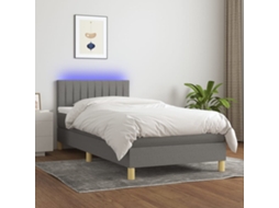 Vidaxl Cama Box Spring C/ Colchão E Led 90x190 Cm Tecido Cinza-escuro