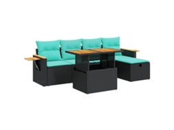 Conjunto de 6 Sofás Jardim com Almofadões Vime Pe/acácia Preto MAISON EXCLUSIVE (6 pcs)