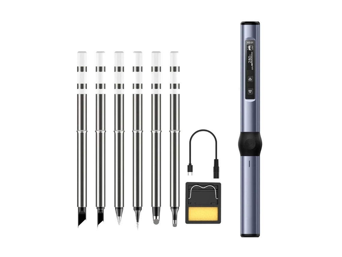 Kit De Soldador Eléctrico Digital Com Display Ajustável De Temperatura Aquecimento Rápido Mini Soldador Eléctrico Dc9‑24v Cinza Azul