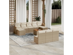 Vidaxl 11 Pcs Conjunto Sofás De Jardim C/ Almofadões Vime Pe Bege