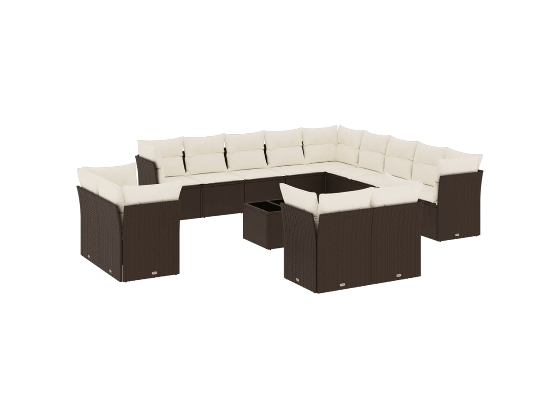 Conjunto de 14 Sofás P/ Jardim C/ Almofadões Vime Pe Castanho MAISON EXCLUSIVE (14 pcs)