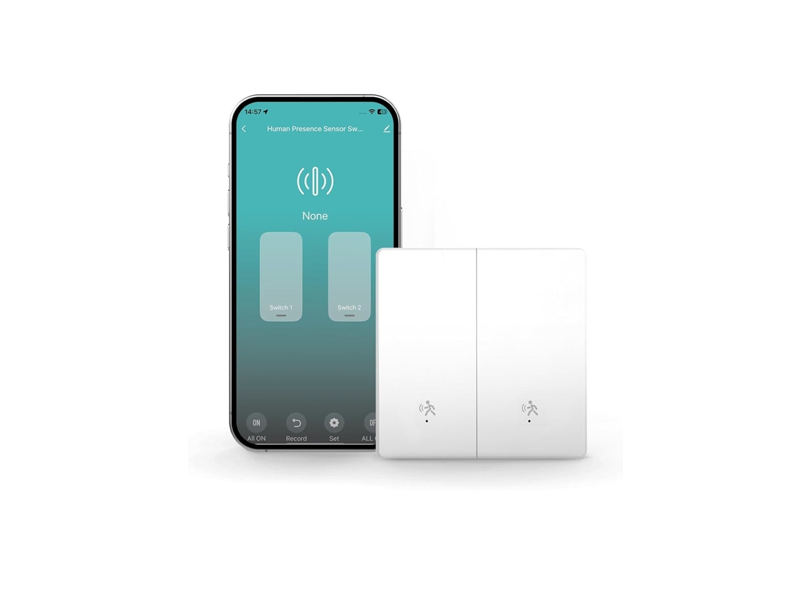 Interruptor inteligente Zigbee com detector de movimento | Presença por radar de 10 GHz, montagem embutida, sem necessidade de neutro ou capacitor, hub