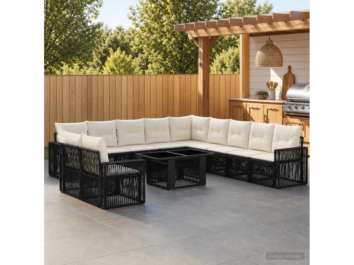 Vidaxl Conjunto De Sofá De Jardim 12 Unid. Preto E Branco Creme