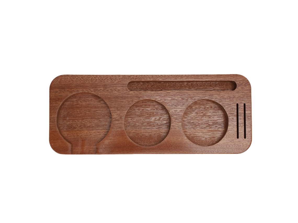 Base Para Tamper De Café 51mm Em Nogueira Com Três Furos, Para Uso Em Bancada - Laxiscreed
