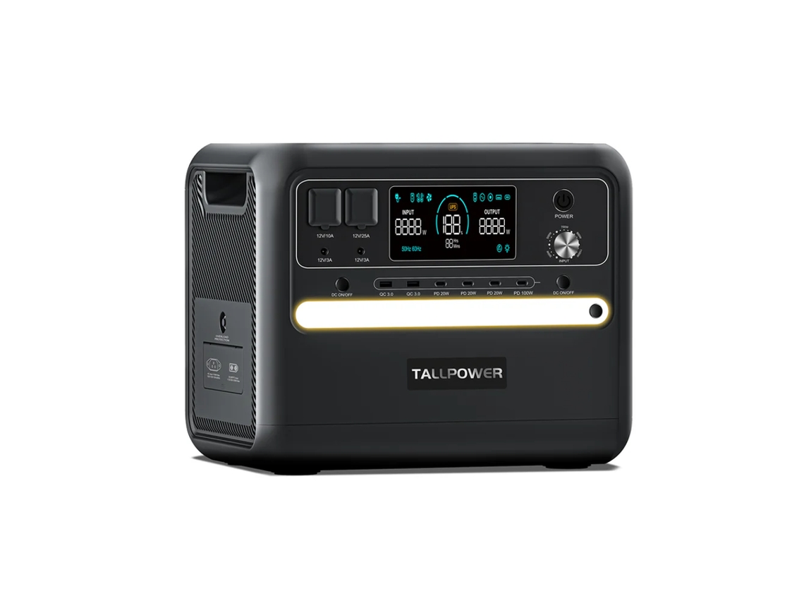 Estação de energia portátil TALLPOWER V2400 (gerador solar LiFePO4 de 2160 Wh, saída CA de 2400 W, USB-C PD, luz LED de 100 W, 13 saídas)