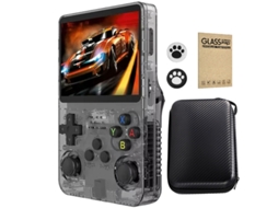 Console Notebook Retrô SZSMART R36s 3.5'' Ips 128gb Sistema Aberto 28+ Simuladores 40000+ Jogos + Tampas Garras de Gato + Capa Fibra Carbono Preto