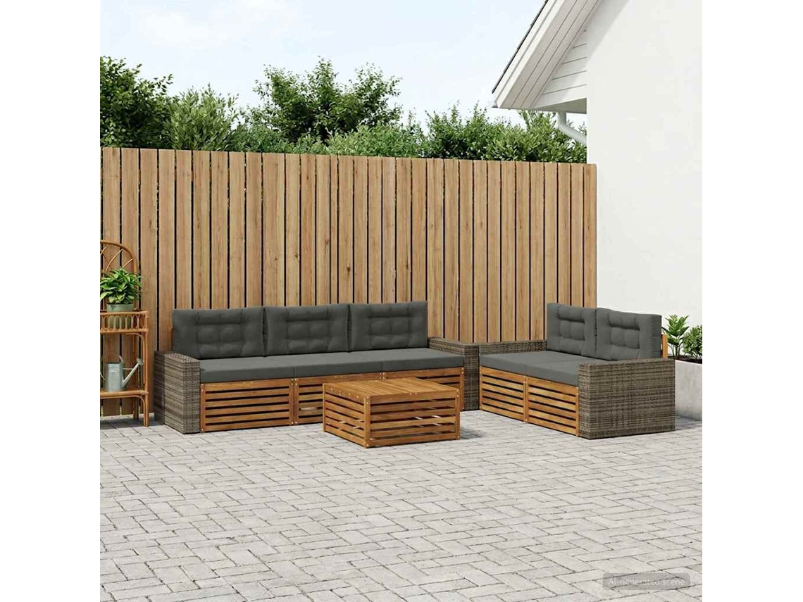 Vidaxl Conjunto De Sofás Para Exterior 6 Unid. Natural E Antracite