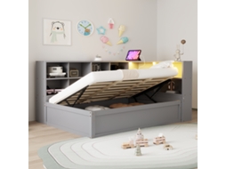 Sofá cama 90x200 com Led Tomadas e Baú Cinza