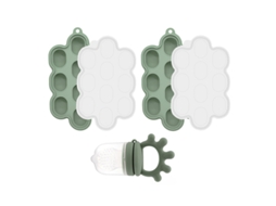 Conjunto Alimentador Bebé EIFSON 6+ Meses com Molde Picolé Silicone Macio (verde Militar)