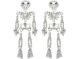 Brincos Longos Caveira Gothico Ouro Brilhante Cristal Acessorio Halloween Mulher
