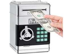 Cofre eletrônico tipo ATM para crianças de 4 a 10 anos, presente de aniversário, cofre com senha (prateado)