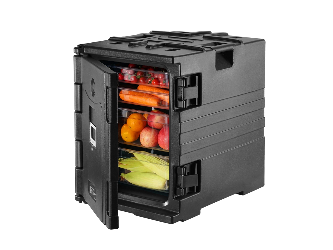 Succebuy Thermal Food Tabuleiro, 82 Litros, Carregamento Frontal, Empilhável, Caixa Para Buffet, Preto
