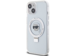 Capa para iPhone 15 KARL LAGERFELD Pele Sintética Rígida com Anel de Suporte Branco