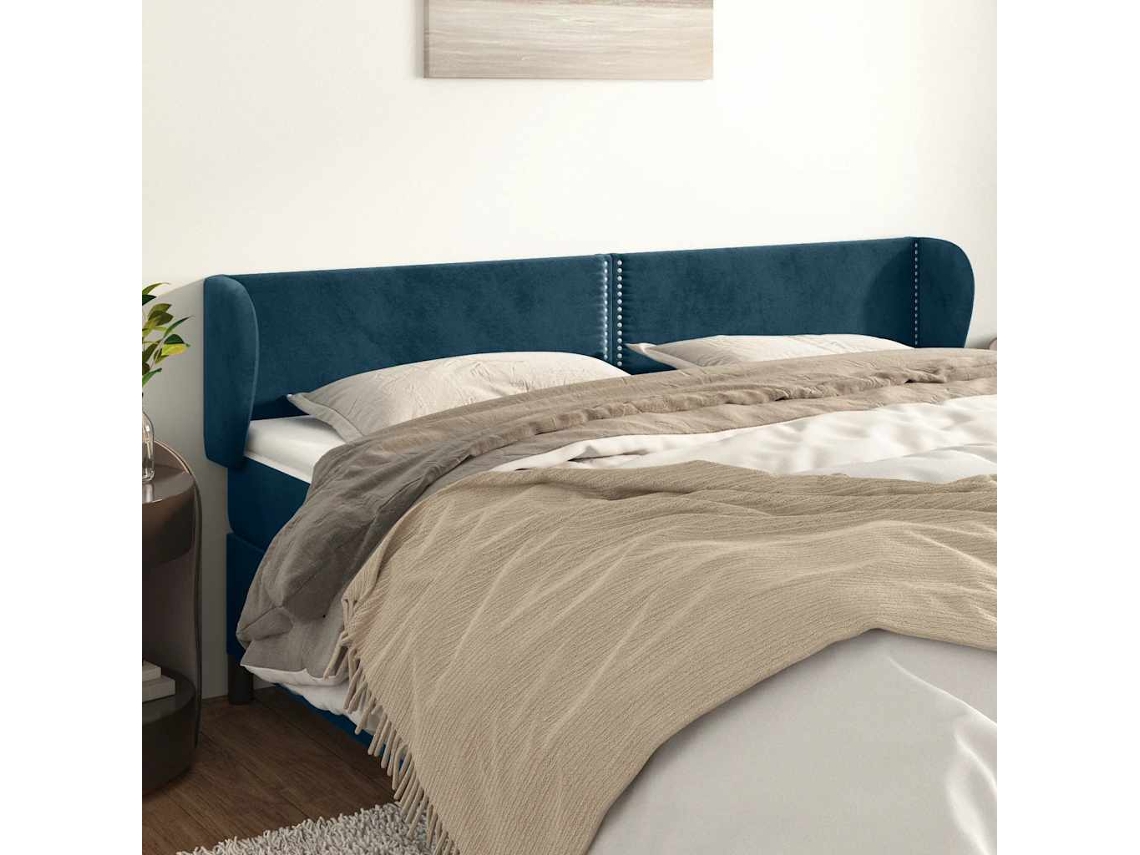 Vidaxl Cabeceira De Cama C/ Abas Veludo 163x23x78/88cm Azul-escuro