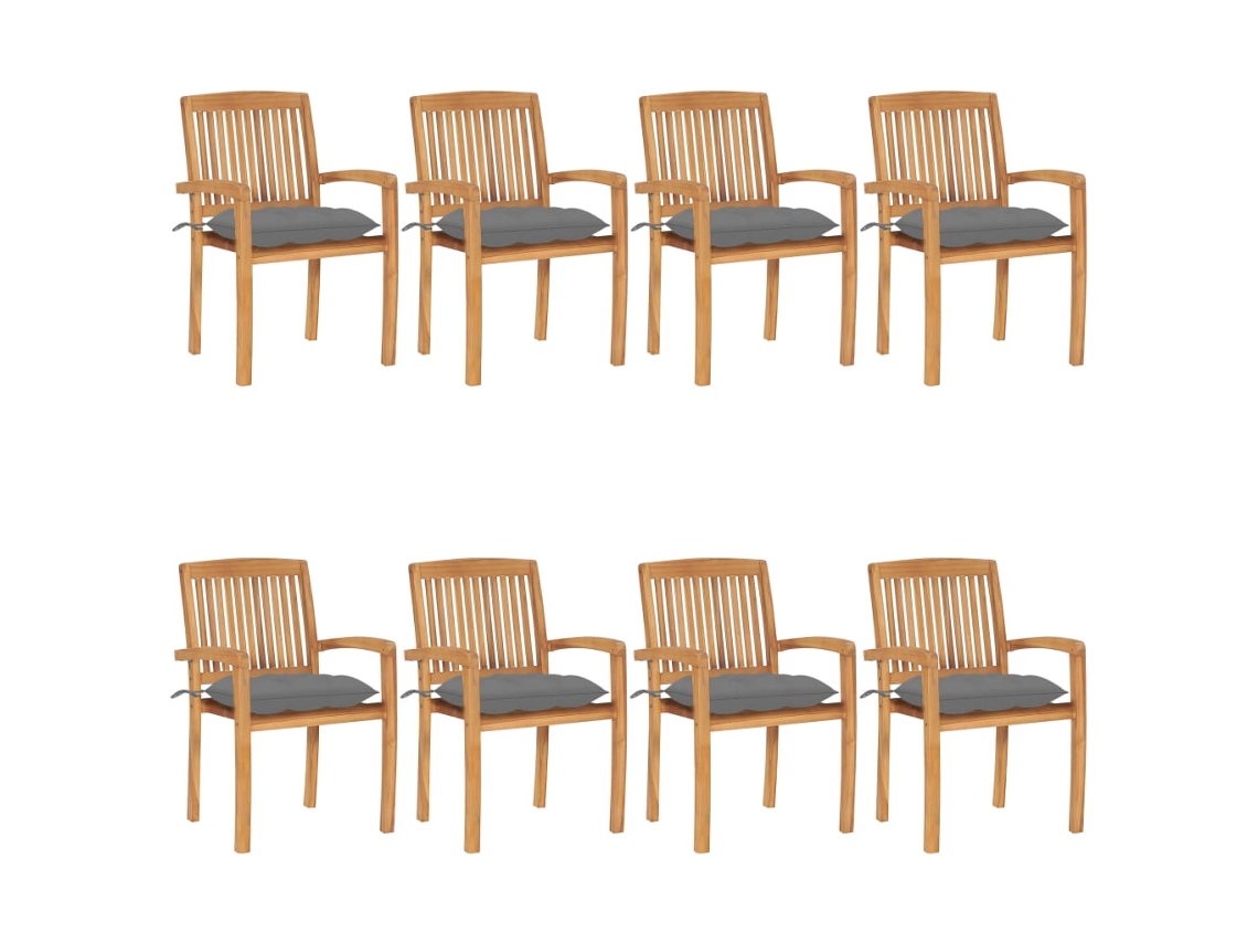 Vidaxl Cadeiras De Jardim Empiháveis C/ Almofadões 8 Pcs Teca Maciça