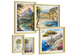 Quadros Decorativos Para Parede Árvore Cítrica, Vista Da Janela Moldura Dourada Quadros Para O Escritório Espelharte (conjunto De 5 Imagens)