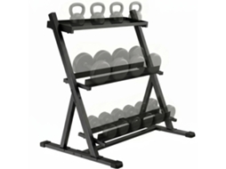 Porta Pesi com 3 níveis em aço. Capacidade 200 kg. 88x66x88 cm. Preta.