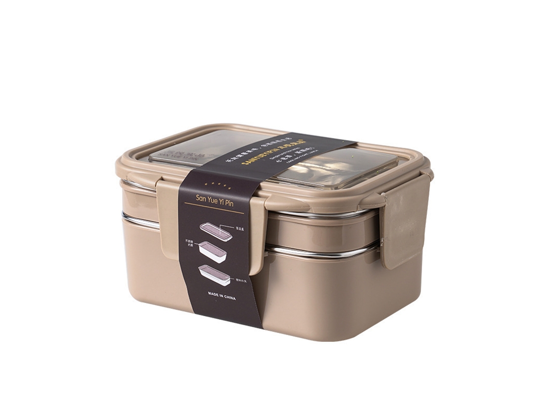 Lancheira Térmica De Camada Dupla, Caixa Bento Em Aço Inoxidável, Caqui Tommy01 BEHAPPY