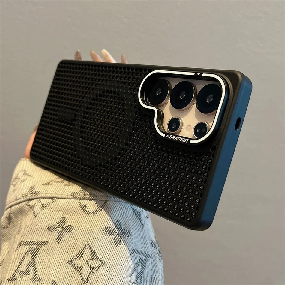 (galaxy S23 Preto) Capa Protetora Com Dissipação De Calor, Suporte Para Lente Dourado, Carregamento Sem Fio